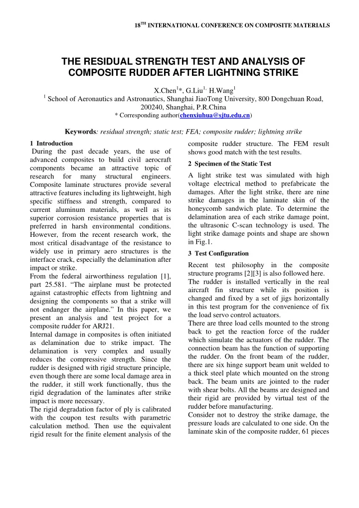 the residual strength test and analysis of composite