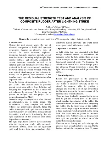 THE RESIDUAL STRENGTH TEST AND ANALYSIS OF  COMPOSITE RUDDER AFTER LIGHTNING STRIKE X.Chen 1 *,