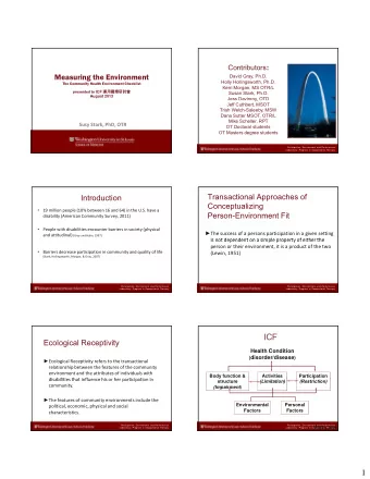 ICF  Ecological Receptivity  Health Condition ( disorder/disease )  Ecological Receptivity