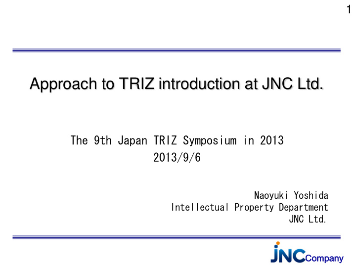 approach to triz introduction at jnc ltd