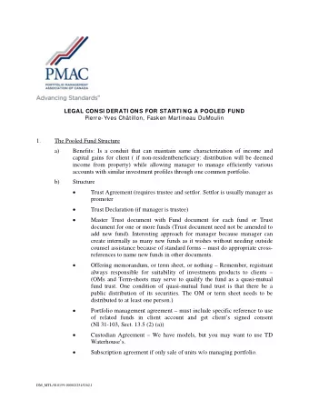 LEGAL CONSI DERATI ONS FOR STARTI NG A POOLED FUND Pierre-Yves Chtillon, Fasken Martineau