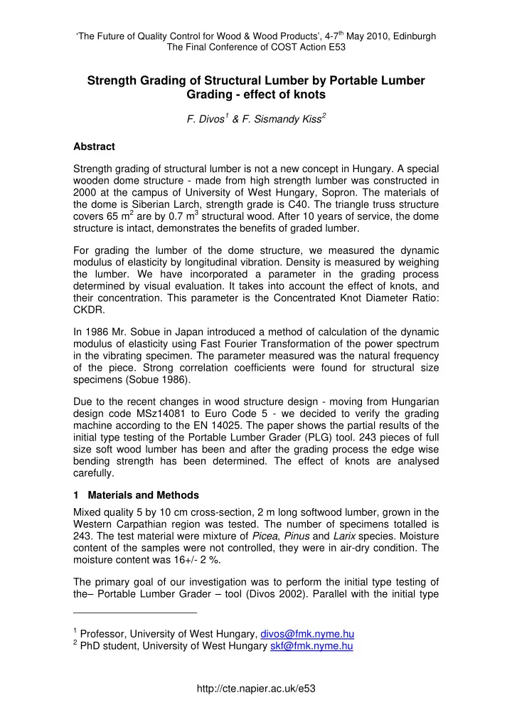strength grading of structural lumber by portable lumber