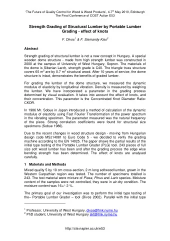 Strength Grading of Structural Lumber by Portable Lumber  Grading - effect of knots F. Divos 1