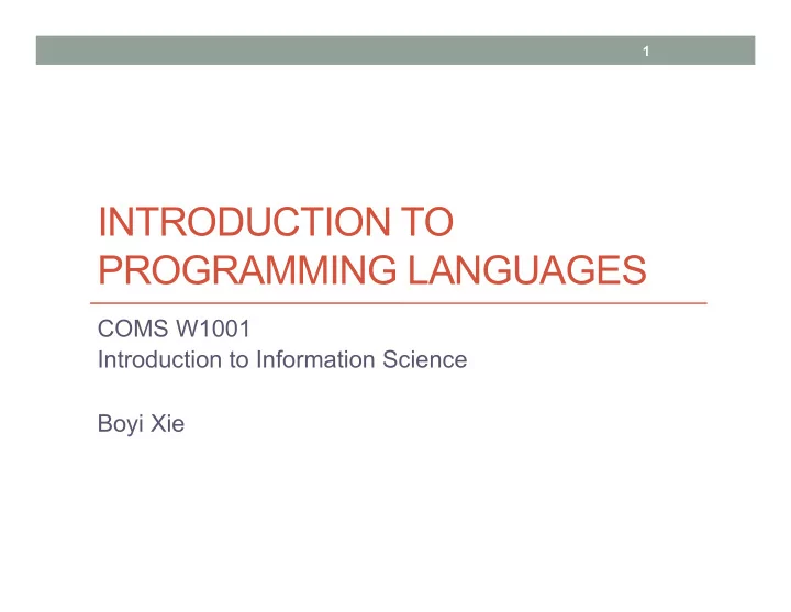 introduction to programming languages