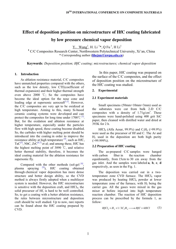 effect of deposition position on microstructure of hfc