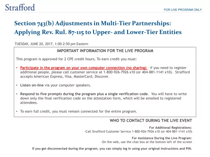 for live program only section 743 b adjustments in multi