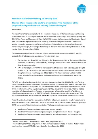 Technical Stakeholder Meeting, 29 January 2018  Thames Water response to GARDs presentation