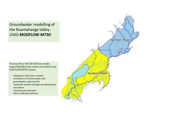 Groundwater modelling of the Ruamahanga Valley: USGS MODFLOW  MT3D Previous three FEFLOW GW flow