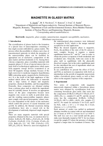 MAGNETITE IN GLASSY MATRIX V. Sandu 1* , M. S. Nicolescu 1 , V. Kuncser 1 , I. Ivan 1 , E. Sandu 2