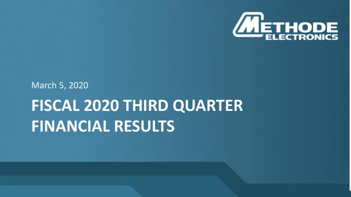 fiscal 2020 third quarter financial results forward