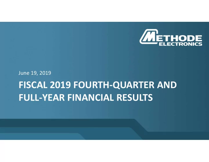 fiscal 2019 fourth quarter and full year financial