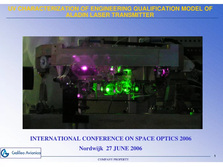 uv characterization of engineering qualification model of