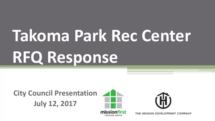 takoma park rec center rfq response