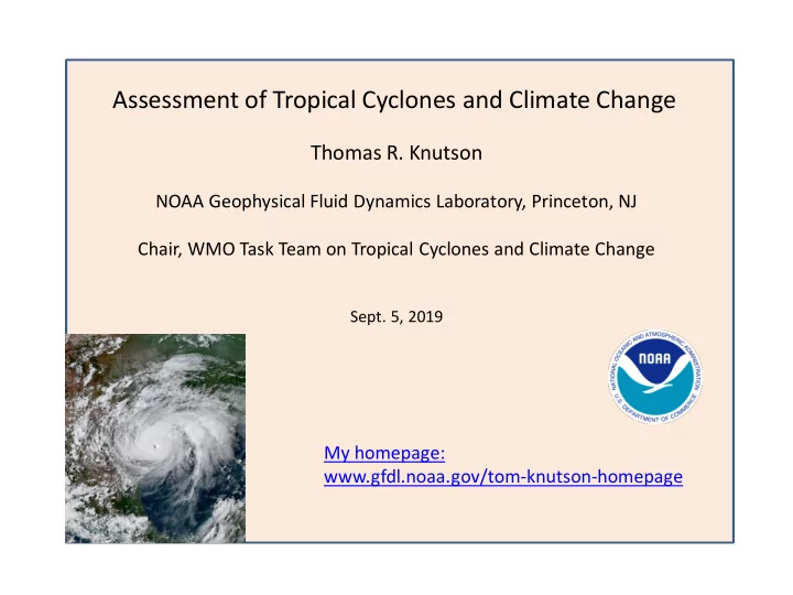 assessment of tropical cyclones and climate change