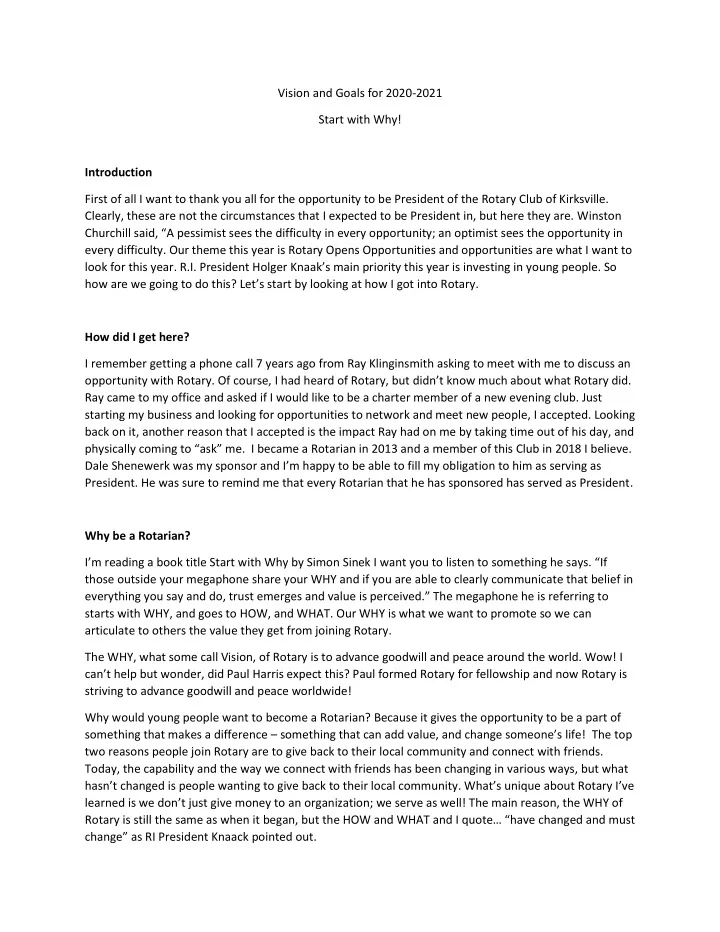 vision and goals for 2020 2021 start with why