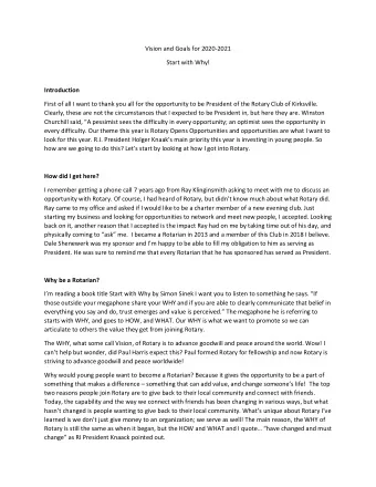 Vision and Goals for 2020-2021  Start with Why!  Introduction  First of all I want to thank you all