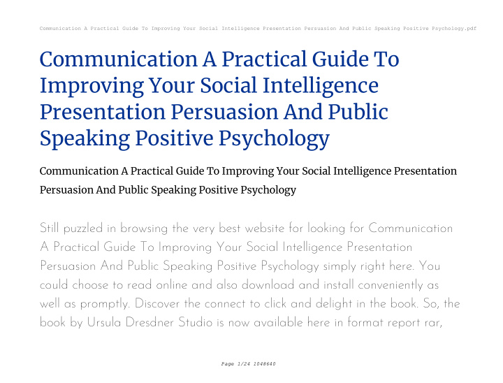 communication a practical guide to improving your social
