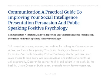 Communication A Practical Guide To  Improving Your Social Intelligence  Presentation Persuasion And