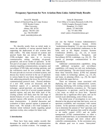 Frequency Spectrum for New Aviation Data Links: Initial Study Results  David W. Matolak  James R.