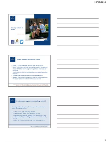20/12/2018  Reducing restraint in  schools  Dr Shiralee Poed  Student behaviour in Australian
