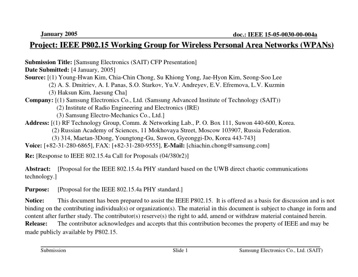 project ieee p802 15 working group for wireless personal