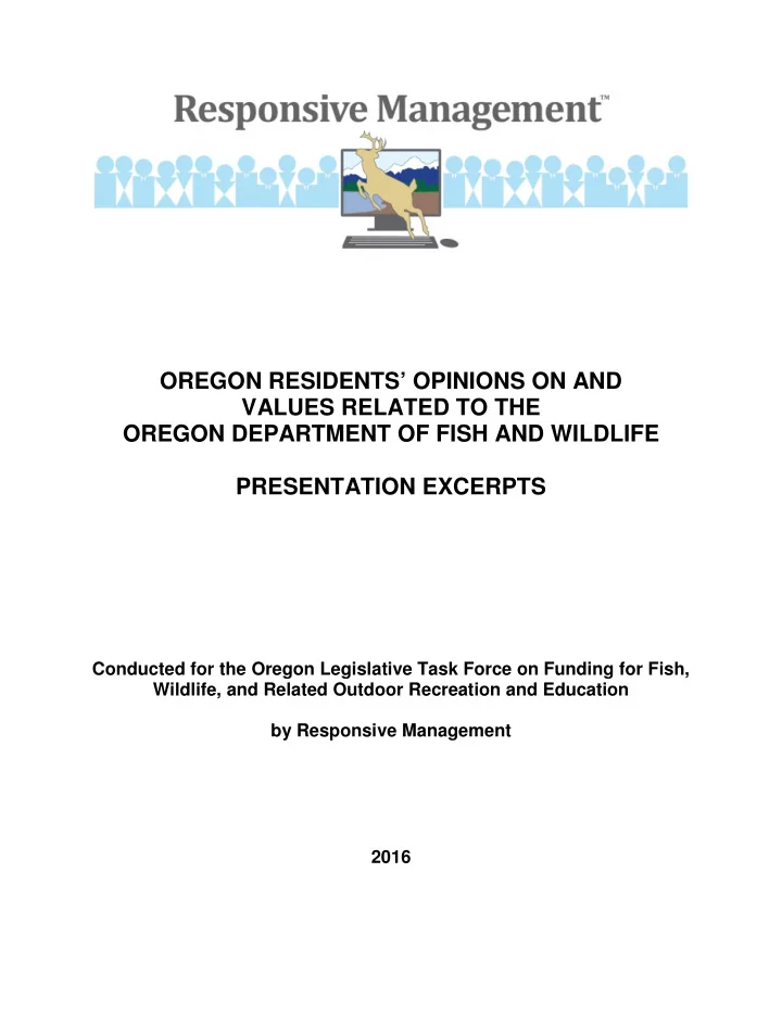 oregon residents opinions on and values related to the