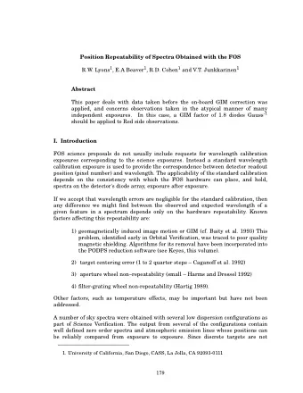 Position Repeatability of Spectra Obtained with the FOS R.W. Lyons 1 , E.A Beaver 1 , R.D. Cohen 1