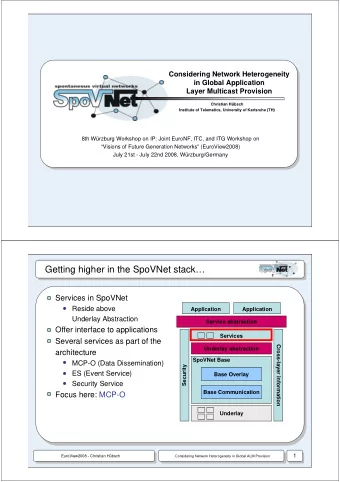 Getting higher in the SpoVNet stack  Services in SpoVNet  Reside above  Application  Application