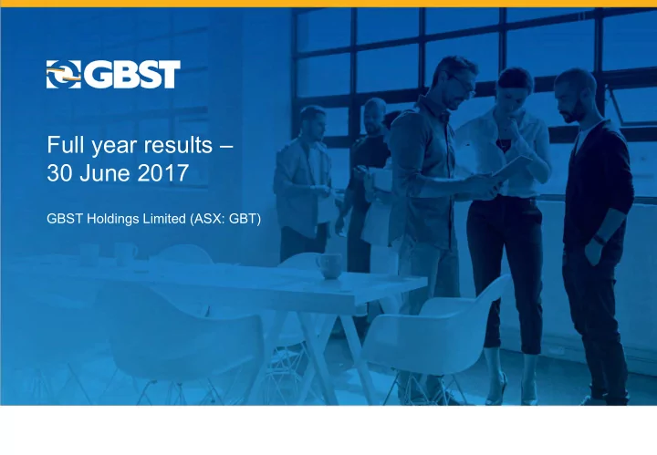 full year results 30 june 2017