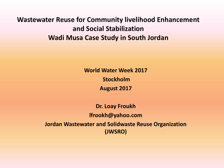 wastewater reuse for community livelihood enhancement and
