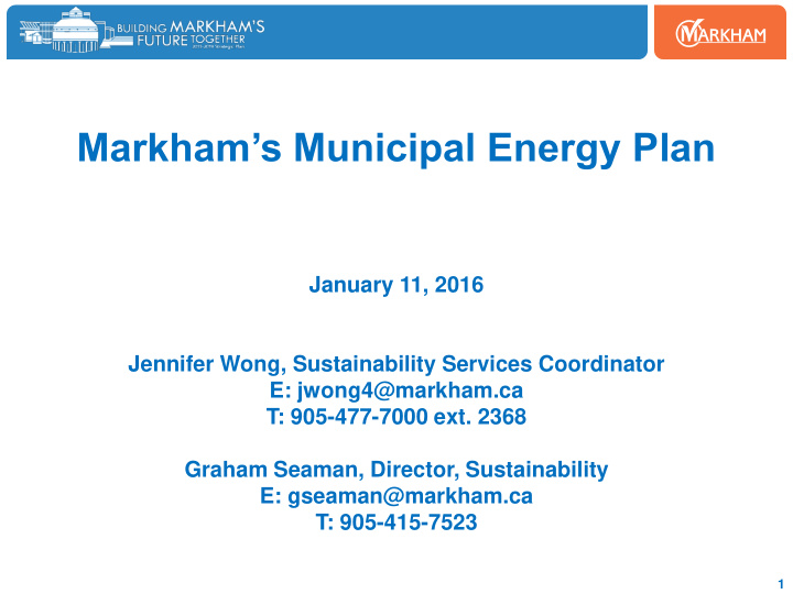 markham s municipal energy plan