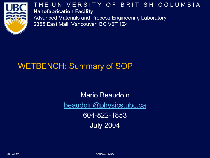 wetbench summary of sop