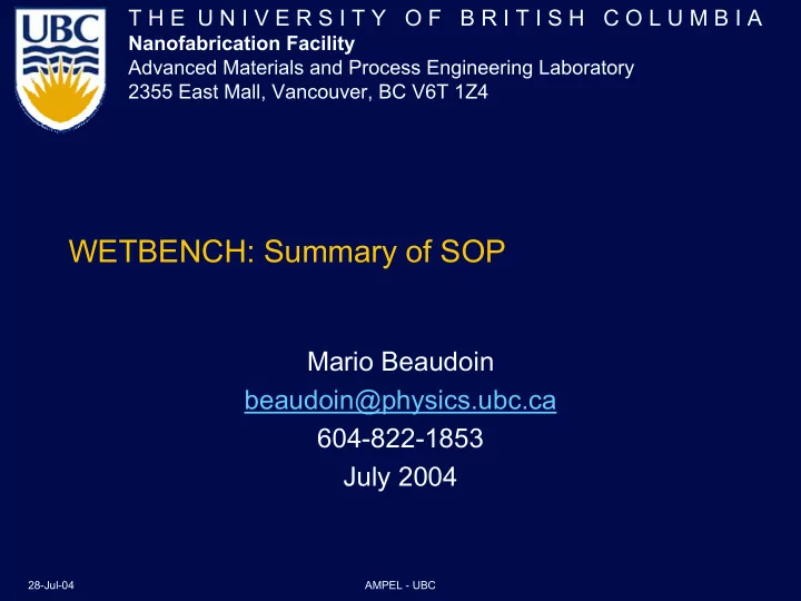 wetbench summary of sop