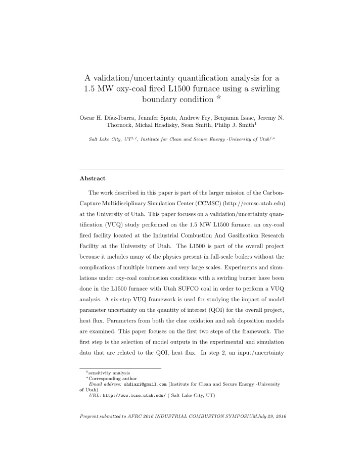 a validation uncertainty quantification analysis for a 1