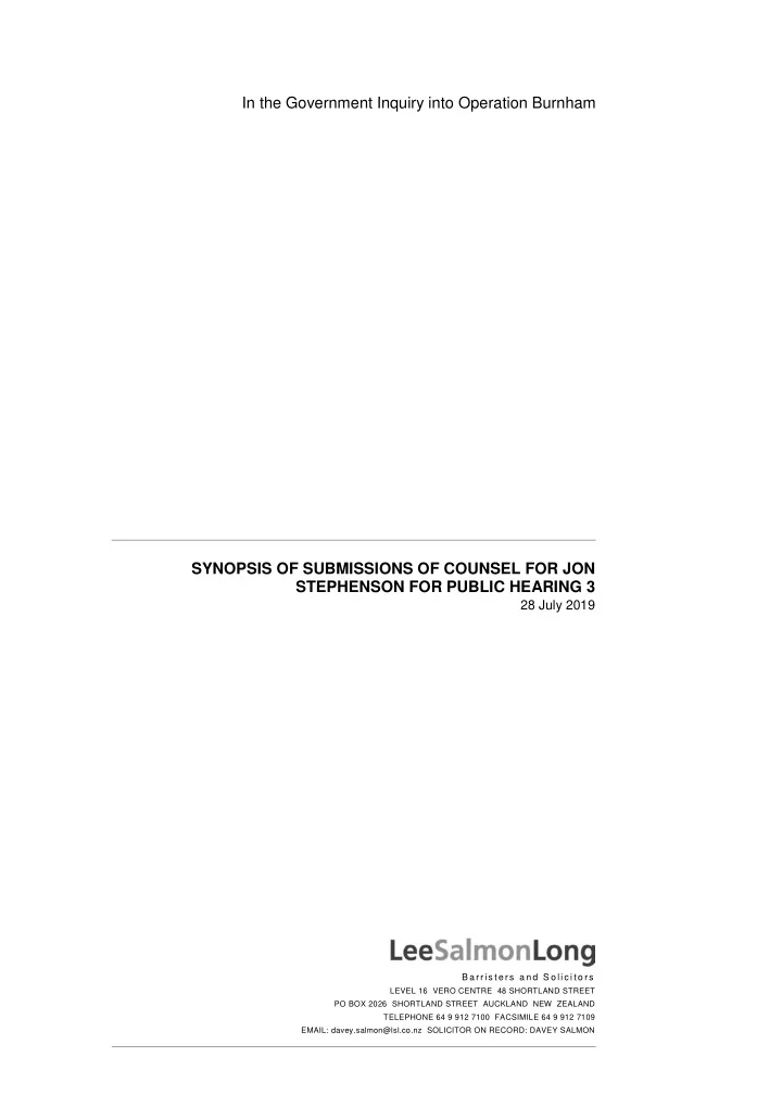 in the government inquiry into operation burnham synopsis
