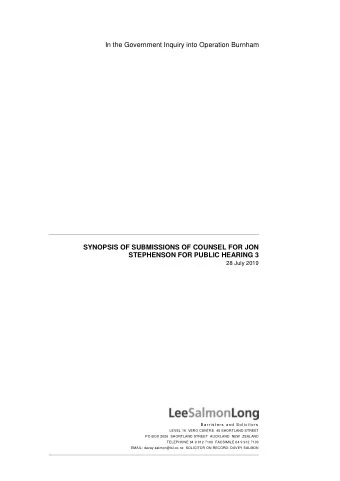 In the Government Inquiry into Operation Burnham  SYNOPSIS OF SUBMISSIONS OF COUNSEL FOR JON