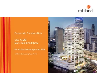 Non-Deal Roadshow  PT Intiland Development Tbk  Intiland. Developing Your World.  Table Of Contents