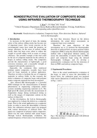 NONDESTRUCTIVE EVALUATION OF COMPOSITE BOGIE  USING INFRARED THERMOGRAPHY TECHNIQUE J. Kim 1 *,