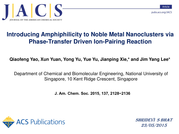 introducing amphiphilicity to noble metal nanoclusters