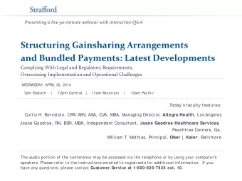 Structuring Gainsharing Arrangements  and Bundled Payments: Latest Developments  Complying With