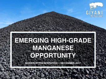EMERGING HIGH-GRADE  MANGANESE  OPPORTUNITY  INVESTOR PRESENTATION  DECEMBER 2017  F O R WA R D