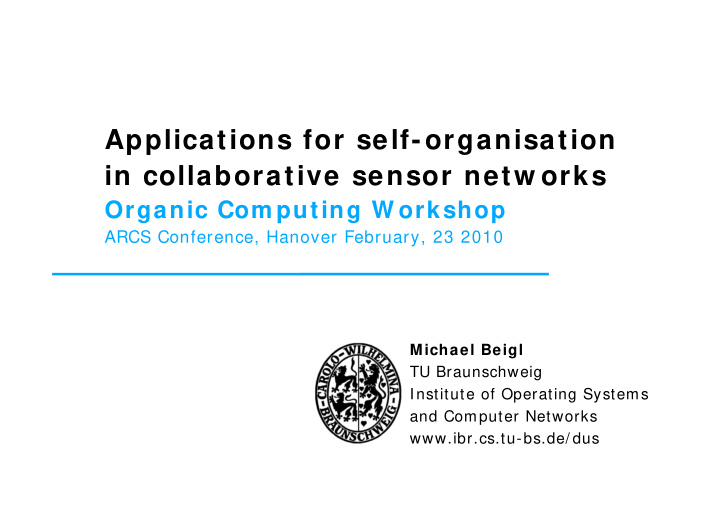 applications for self organisation in collaborative