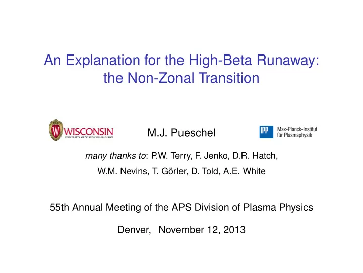an explanation for the high beta runaway the non zonal