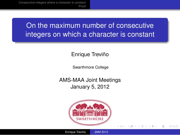 on the maximum number of consecutive integers on which a