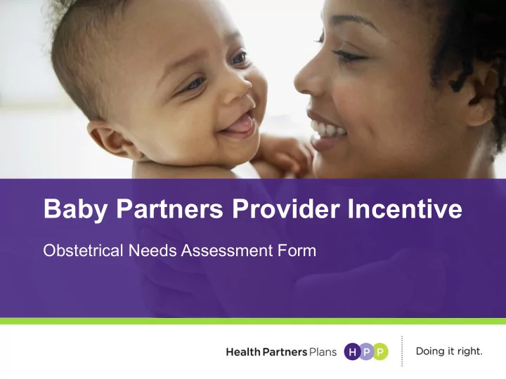 baby partners provider incentive