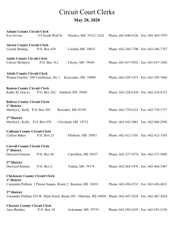 Circuit Court Clerks  May 28, 2020  Adams County Circuit Clerk  Eva Givens  115 South Wall St.