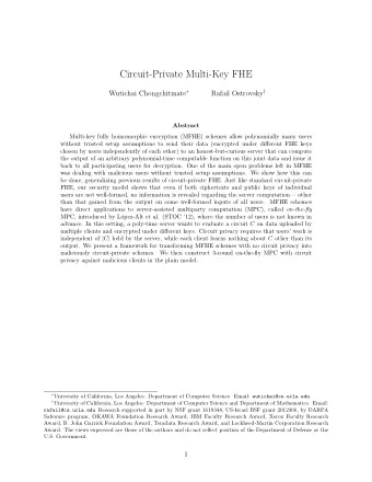 Circuit-Private Multi-Key FHE Wutichai Chongchitmate  Rafail Ostrovsky   Abstract  Multi-key