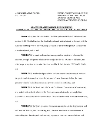 ADMINISTRATIVE ORDER  IN THE CIRCUIT COURT OF THE  NO.  2012-03  NINTH JUDICIAL CIRCUIT, IN  AND