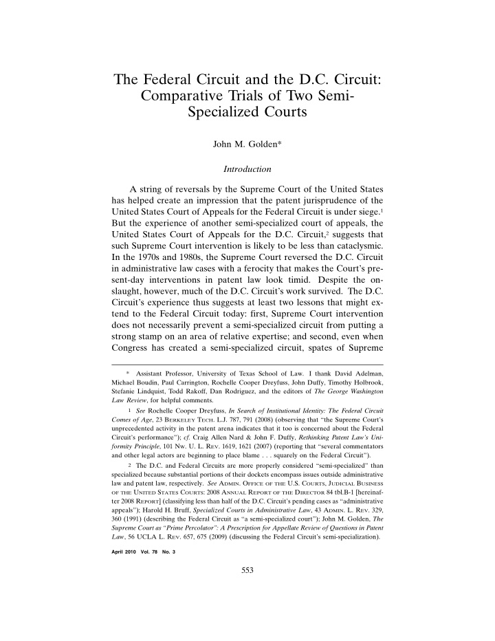 the federal circuit and the d c circuit comparative