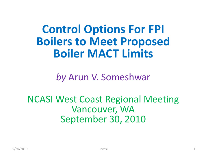 control options for fpi boilers to meet proposed boiler